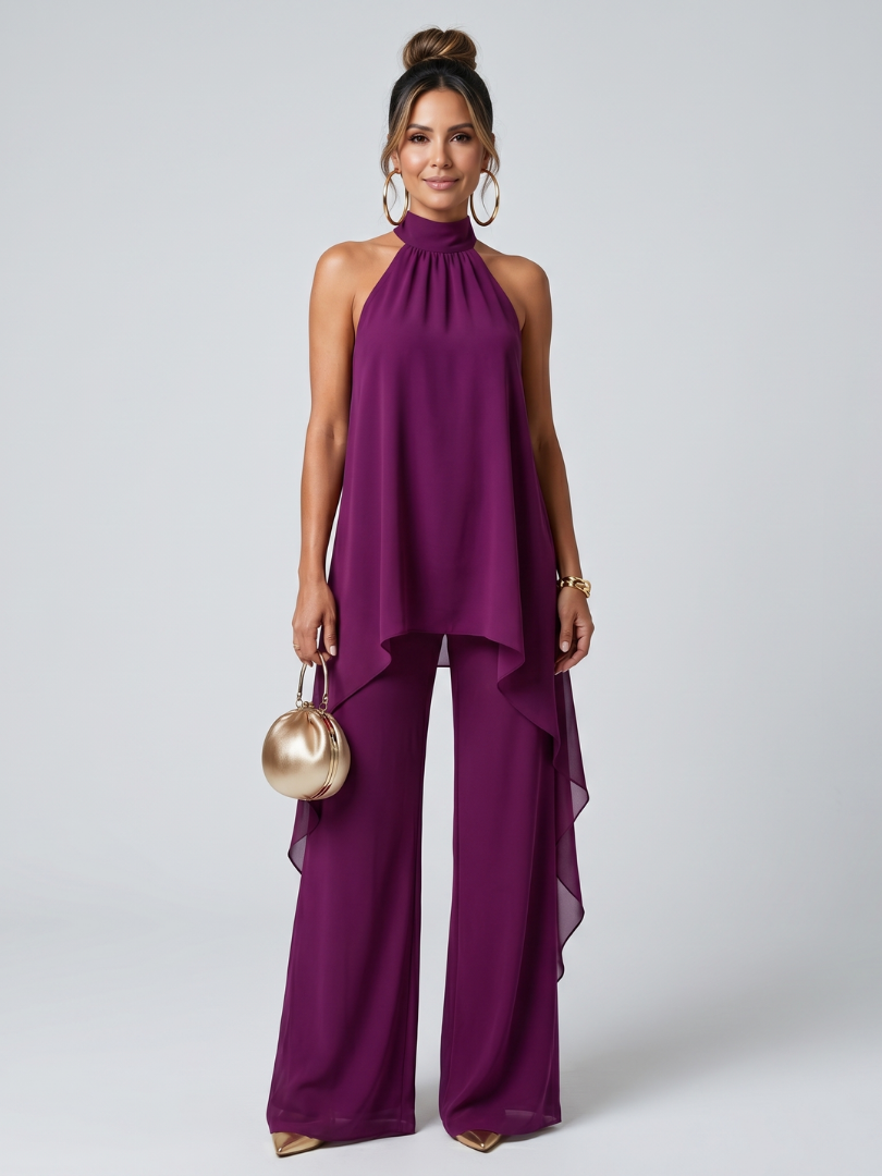 Conjunto Mónaco — Top halter y pantalón fluido de invitada — conjunto invitada halter pantalon elegante 1