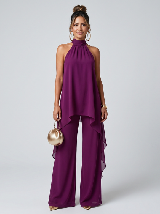 Conjunto Mónaco — Top halter y pantalón fluido de invitada — conjunto invitada halter pantalon elegante 1