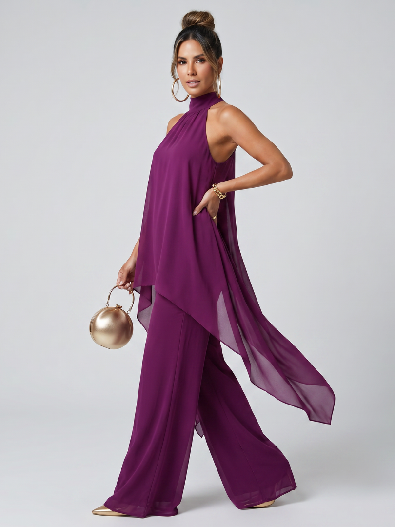 Conjunto Mónaco — Top halter y pantalón fluido de invitada — conjunto invitada halter pantalon elegante 2