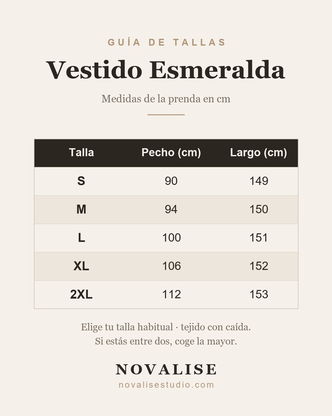 Guía de tallas — Vestido Esmeralda