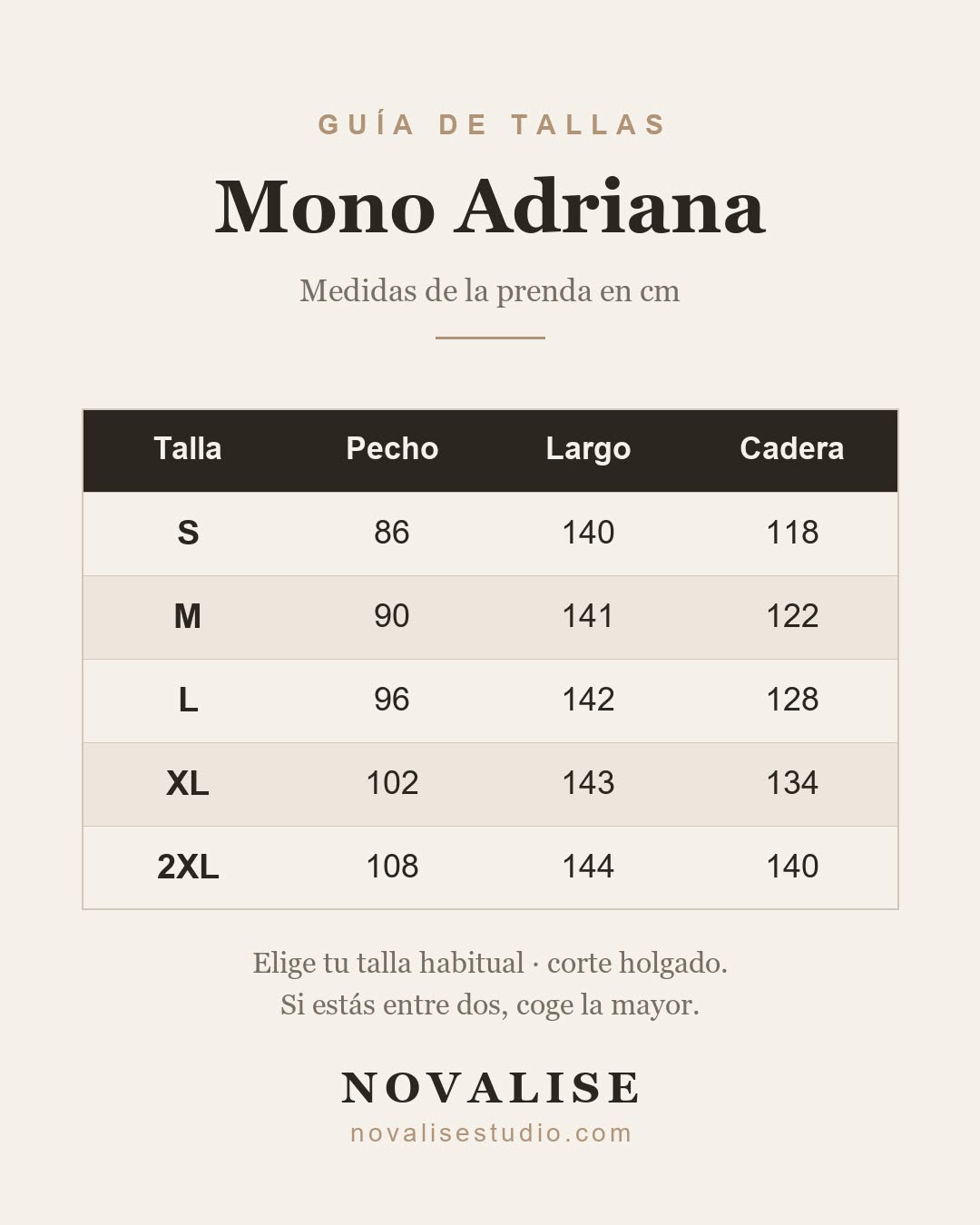 Guía de tallas — Mono Adriana