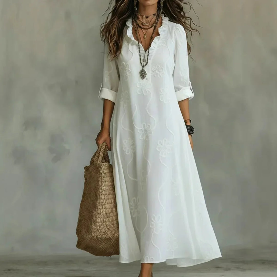 Vestido Sienna largo floral favorecedor en blanco
