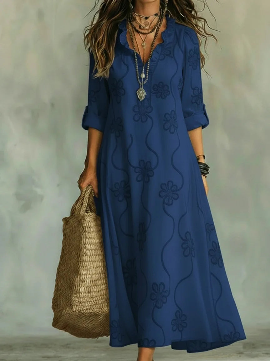 Vestido Sienna largo floral favorecedor en azul marino