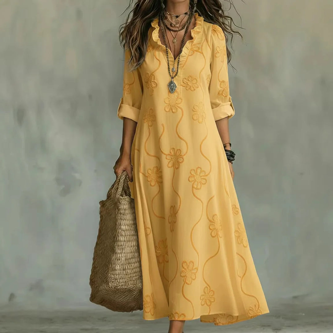 Vestido Sienna largo floral favorecedor en amarillo
