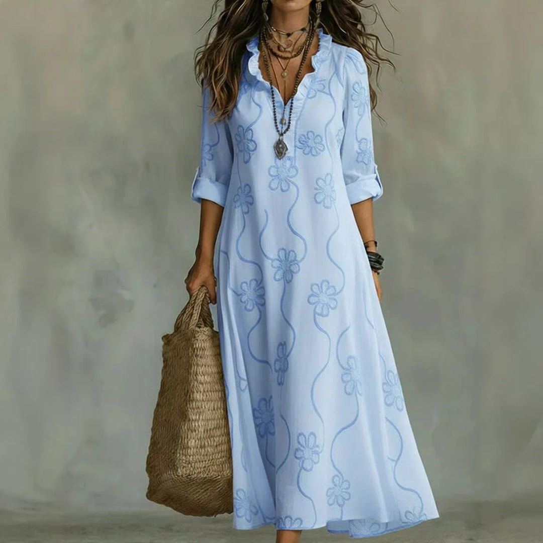 Vestido Sienna largo floral favorecedor en azul claro