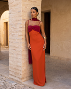 Zahara — Vestido invitada bicolor (maxi + pañuelo)