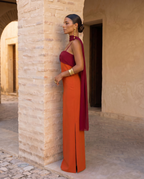 Zahara — Vestido invitada bicolor (maxi + pañuelo)