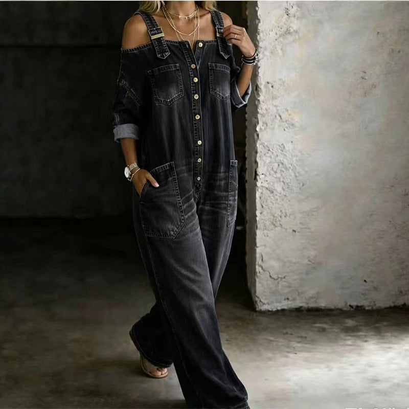Mono Olivia | Escote Bardot, Pierna Ancha y Bolsillos — 10