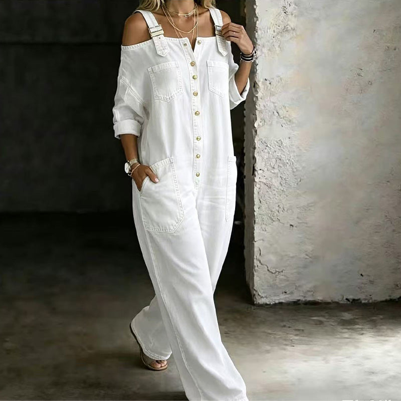 Mono Olivia | Escote Bardot, Pierna Ancha y Bolsillos — 11