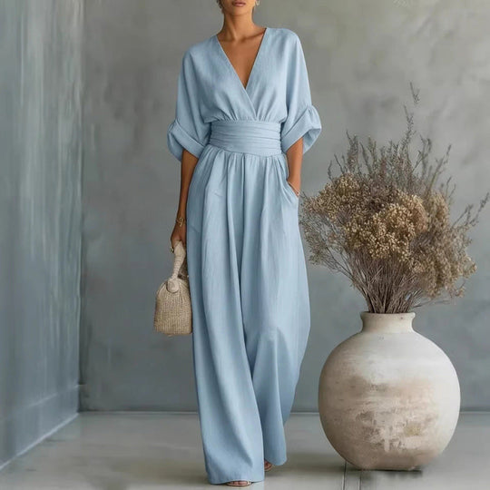 Mono Lucía | Cintura Alta, Escote en V y Pierna Ancha — 1